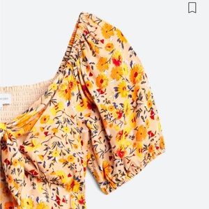 Lost + Wander Yellow Floral Tie Front Crop Top
